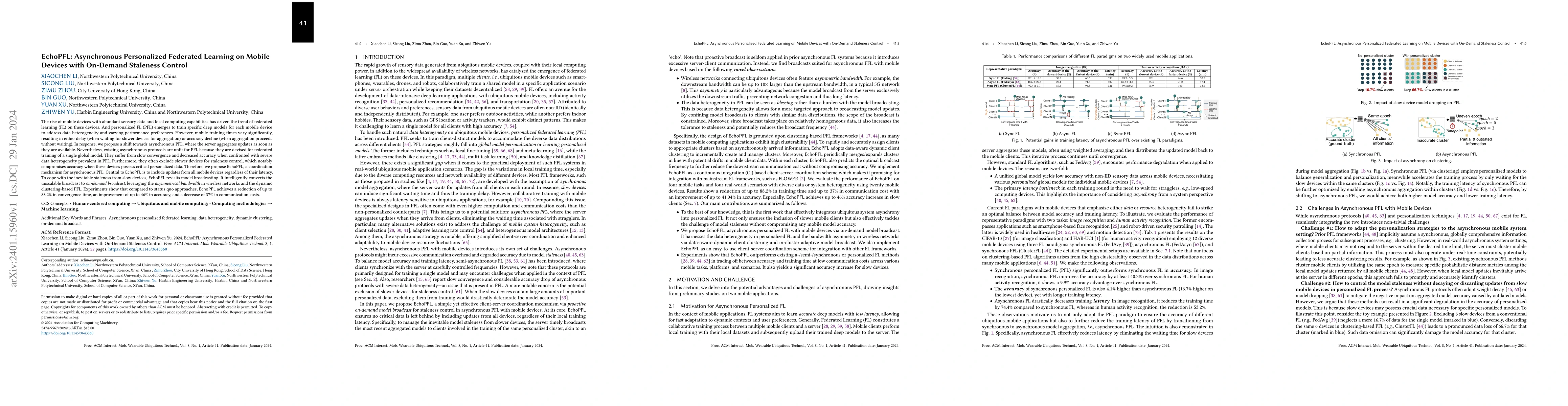 Thumbnail for EchoPFL: Asynchronous Personalized Federated Learning on Mobile Devices
  with On-Demand Staleness Control