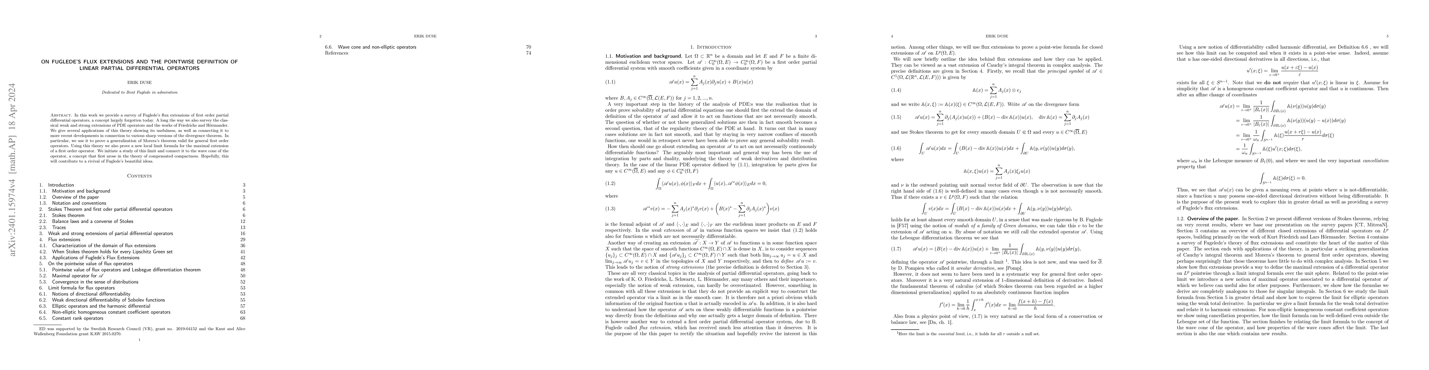 Thumbnail for On Fuglede's flux extensions and the point wise definition of linear
  partial differential operators
