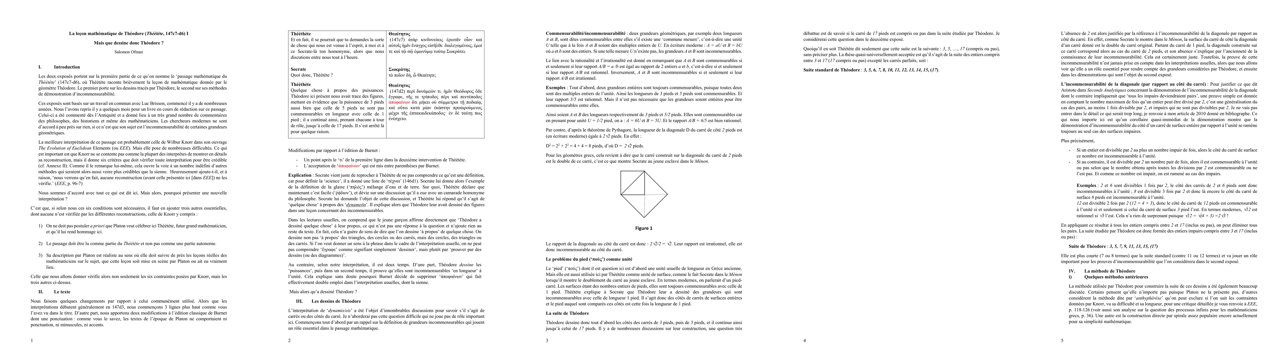 Thumbnail for Theodorus mathematical Lesson (Theaetetus, 147c7-d6) I What are
  Theodorus' drawings? II Theodorus' demonstrations of irrationality