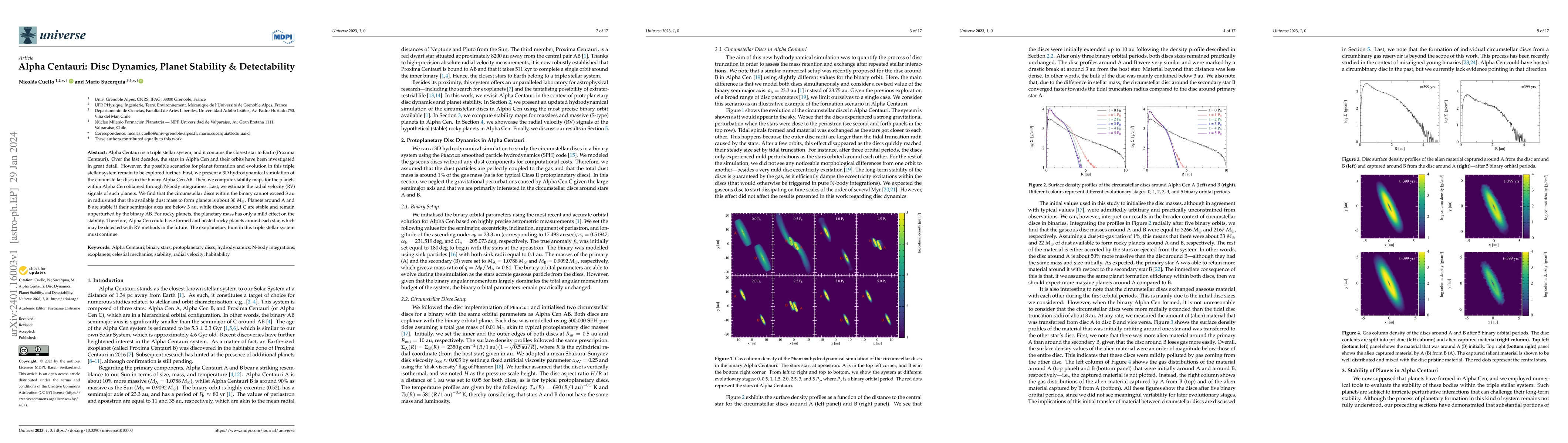 Thumbnail for Alpha Centauri: Disc Dynamics, Planet Stability, Detectability
