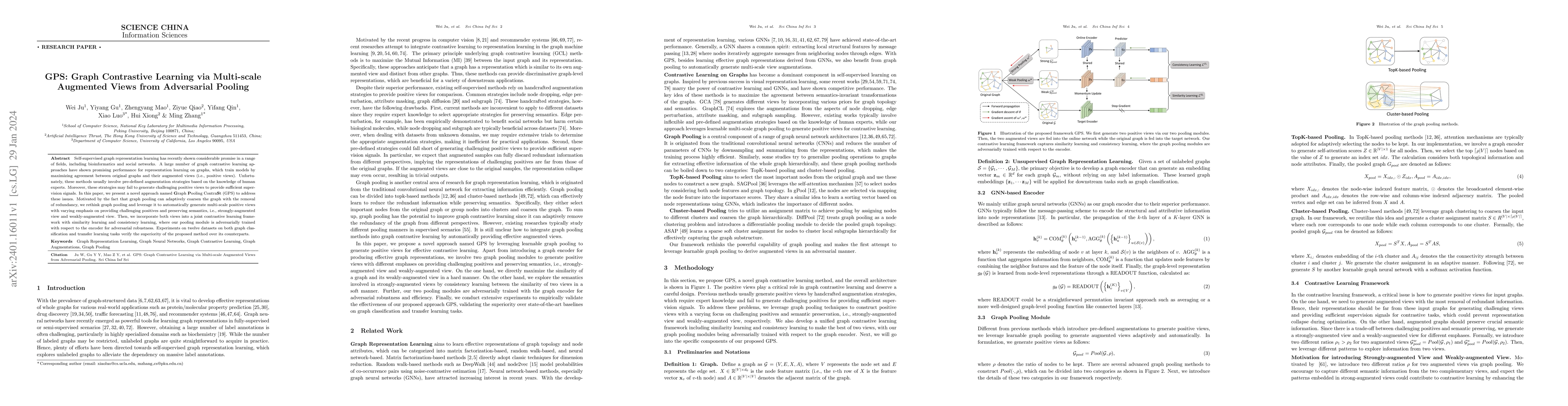Thumbnail for GPS: Graph Contrastive Learning via Multi-scale Augmented Views from
  Adversarial Pooling