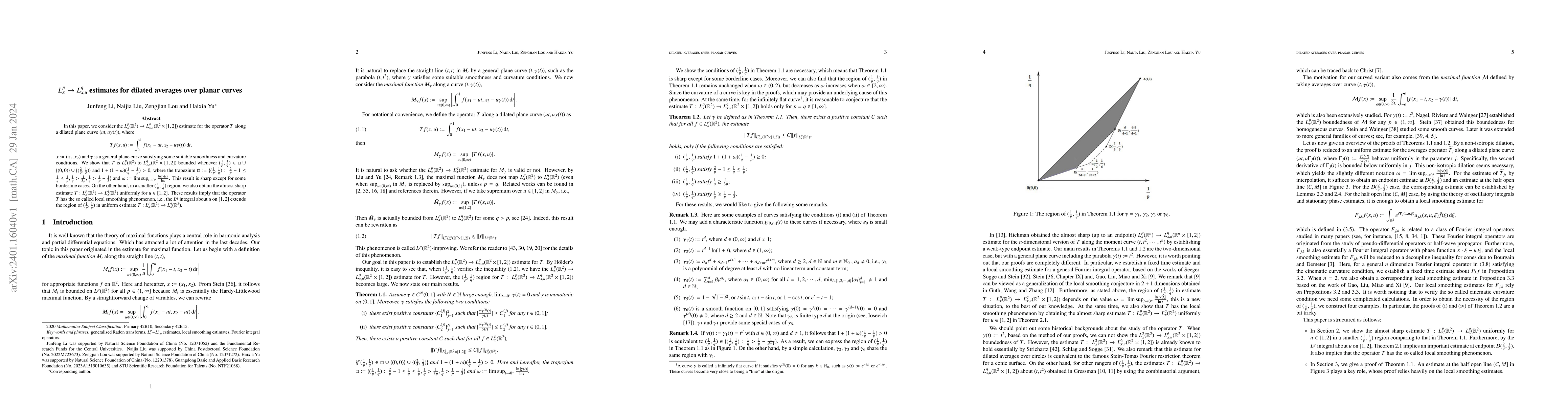 Thumbnail for $L_x^p\rightarrow L^q_{x,u}$ estimates for dilated averages over planar
  curves