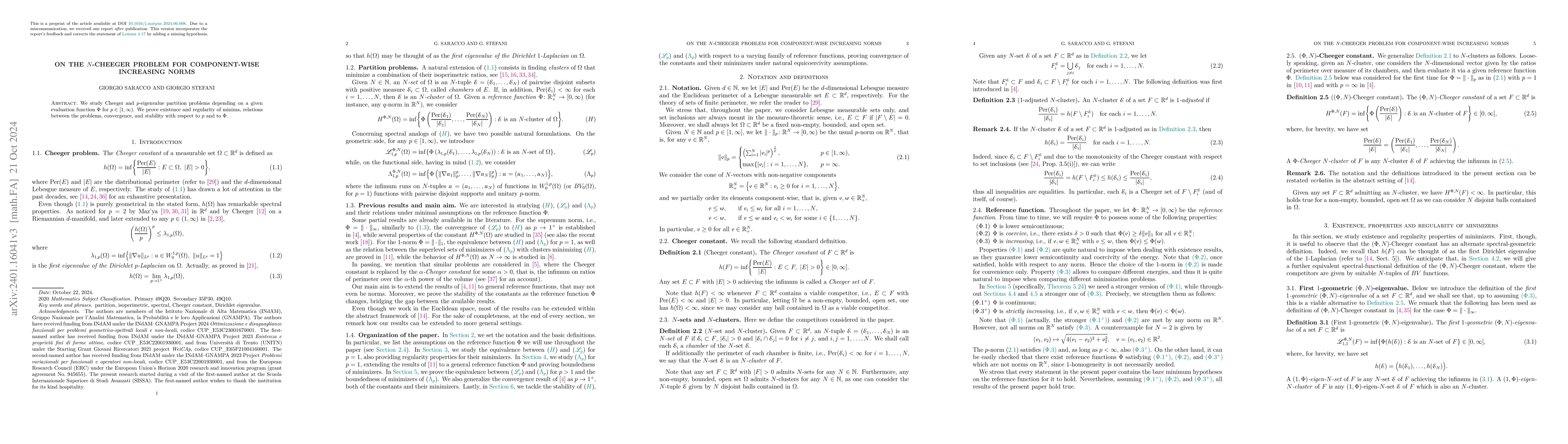 Thumbnail for On the $N$-Cheeger problem for component-wise increasing norms