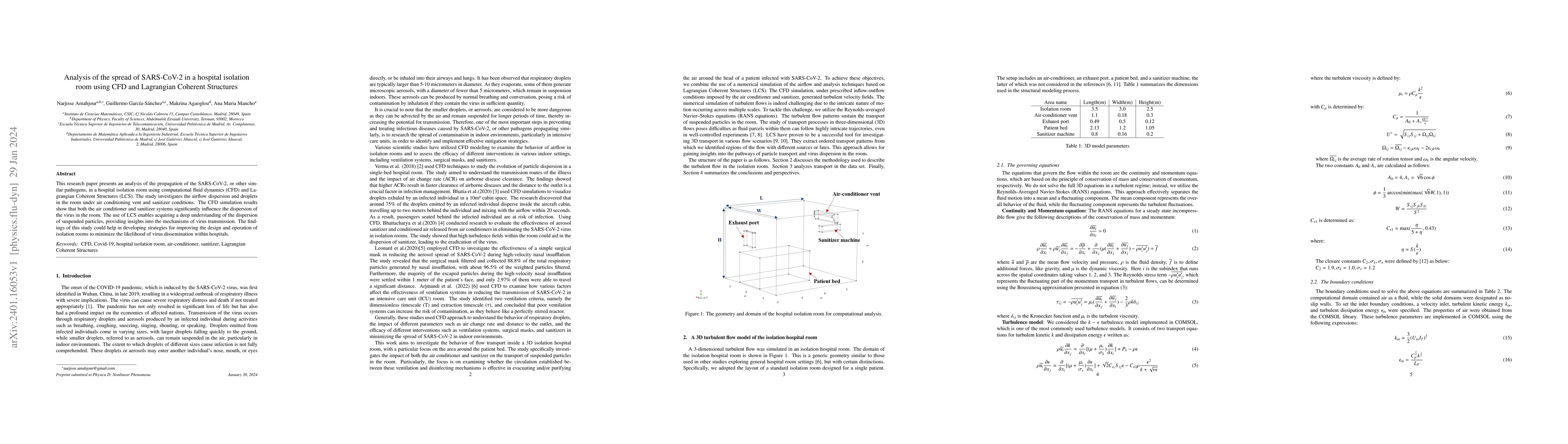 Thumbnail for Analysis of the spread of SARS-CoV-2 in a hospital isolation room using
  CFD and Lagrangian Coherent Structures