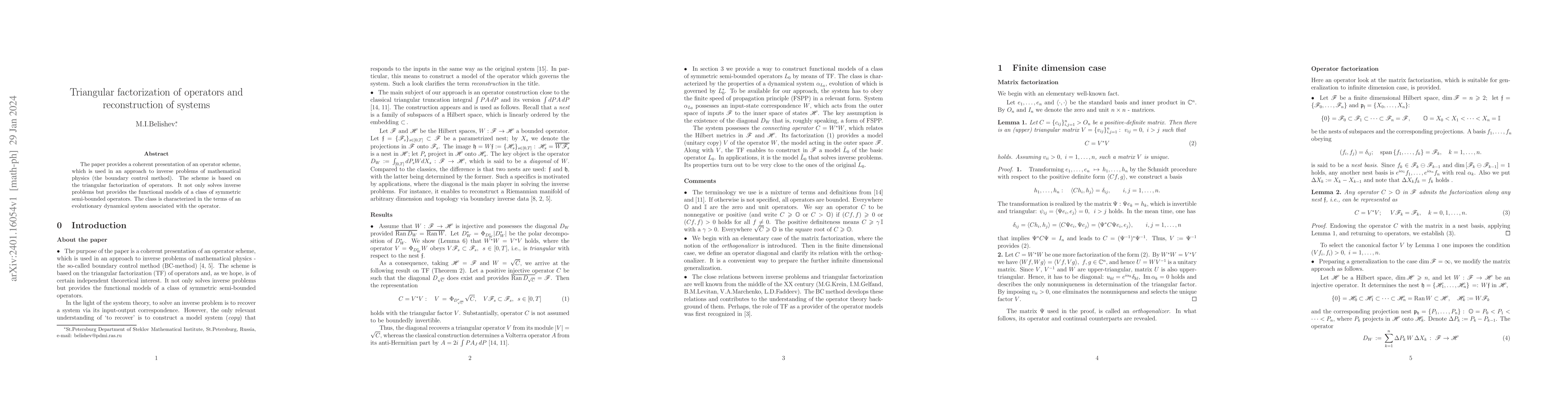 Thumbnail for Triangular factorization of operators and reconstruction of systems