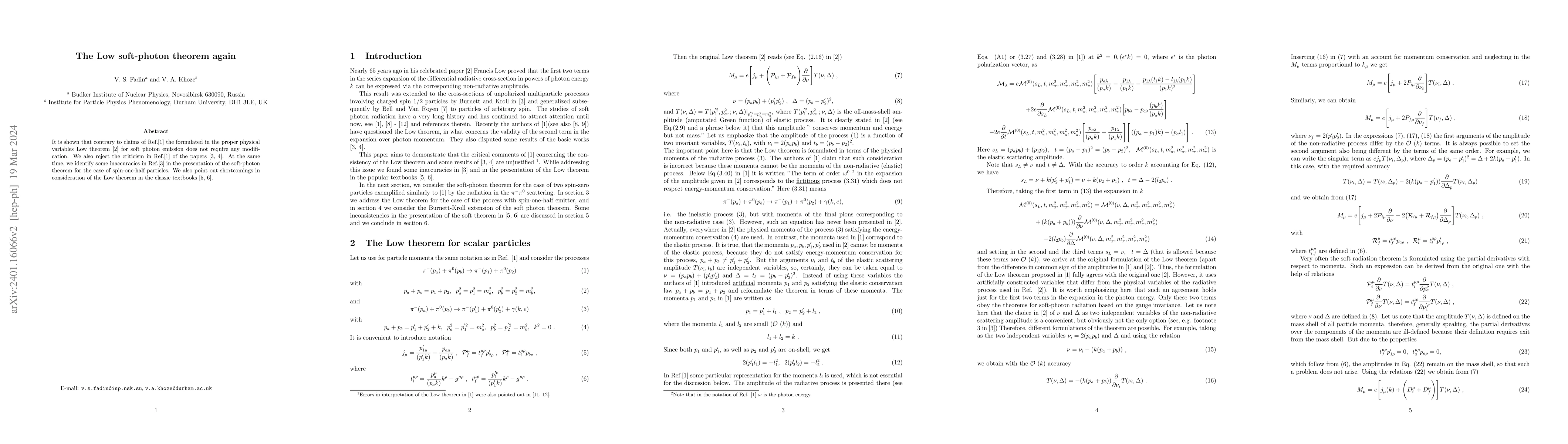 Thumbnail for The Low soft-photon theorem again