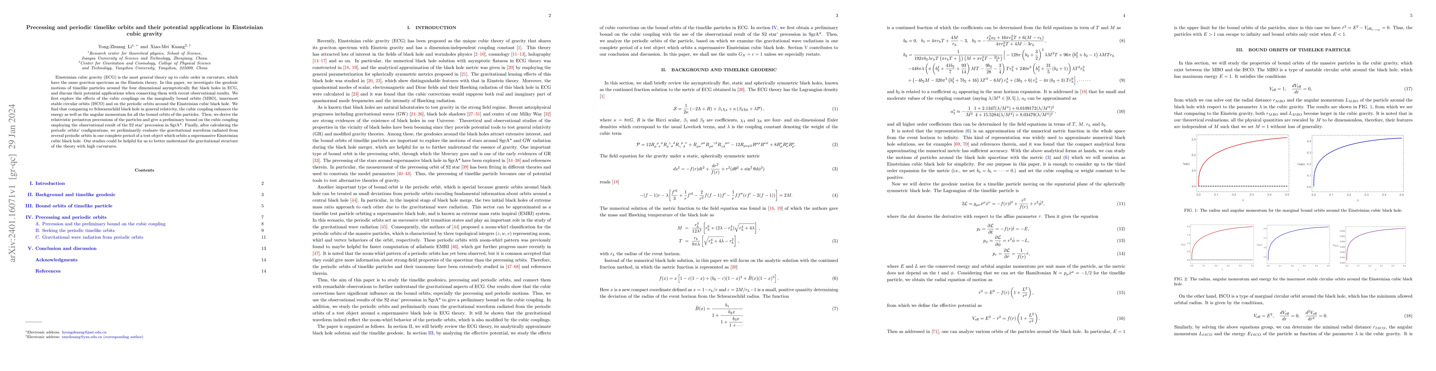 Thumbnail for Precessing and periodic timelike orbits and their potential applications
  in Einsteinian cubic gravity