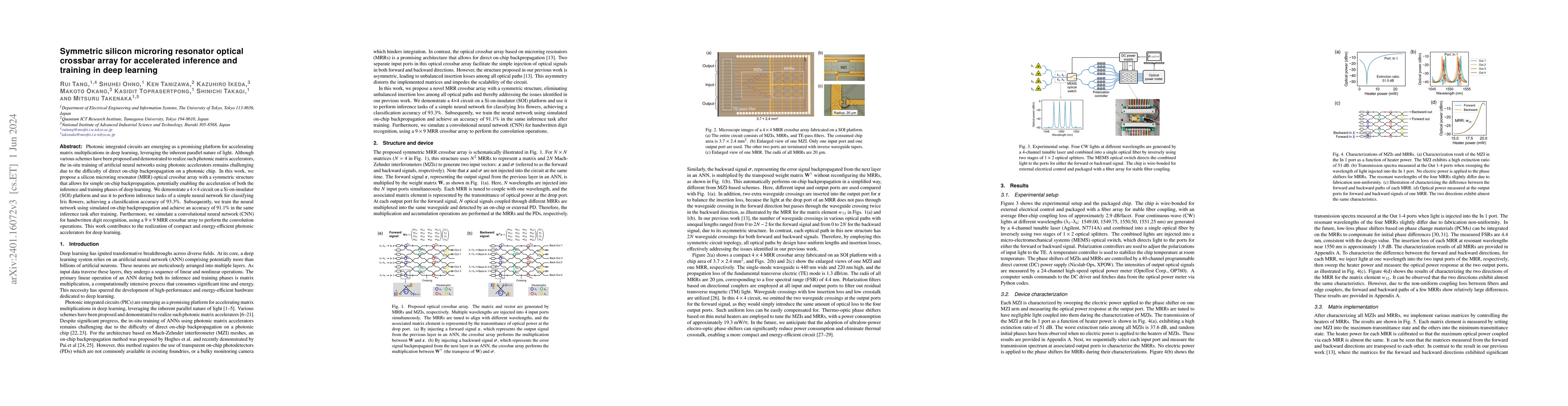 Thumbnail for Symmetric silicon microring resonator optical crossbar array for
  accelerated inference and training in deep learning