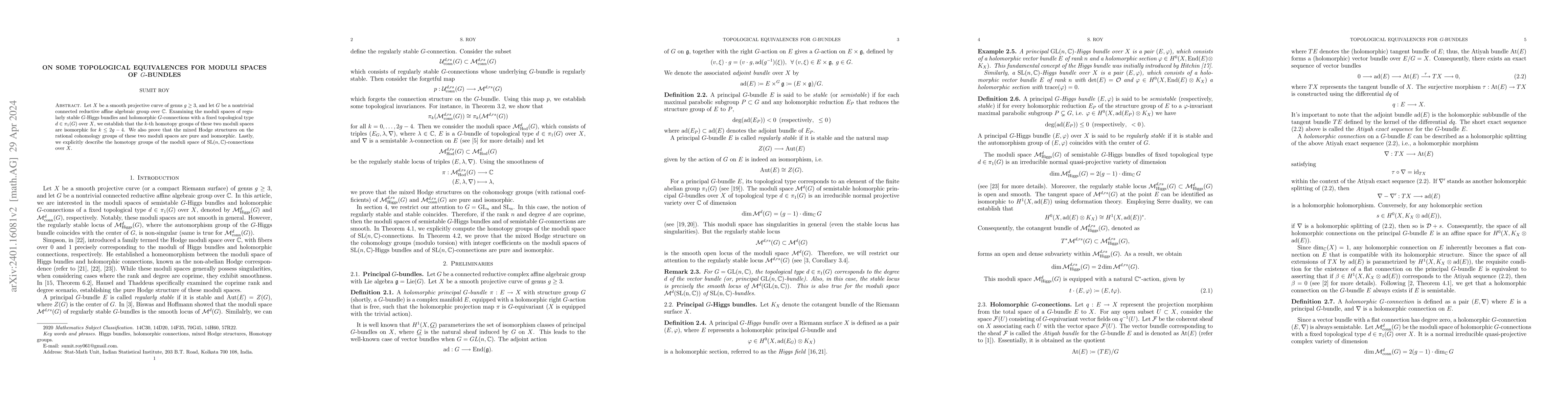 Thumbnail for On some topological equivalences for moduli spaces of $G$-bundles
