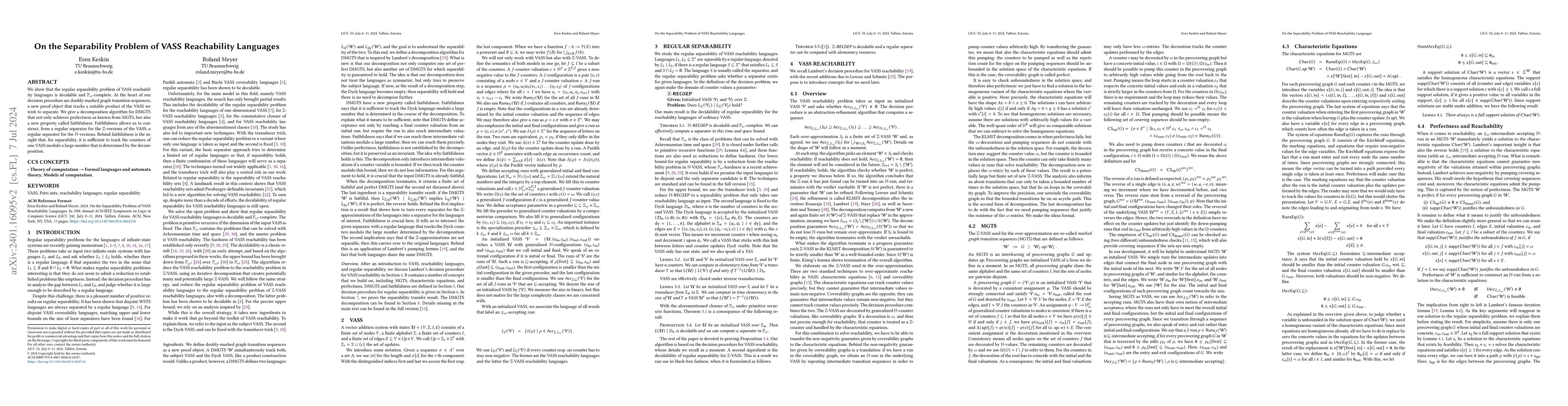Thumbnail for On the Separability Problem of VASS Reachability Languages