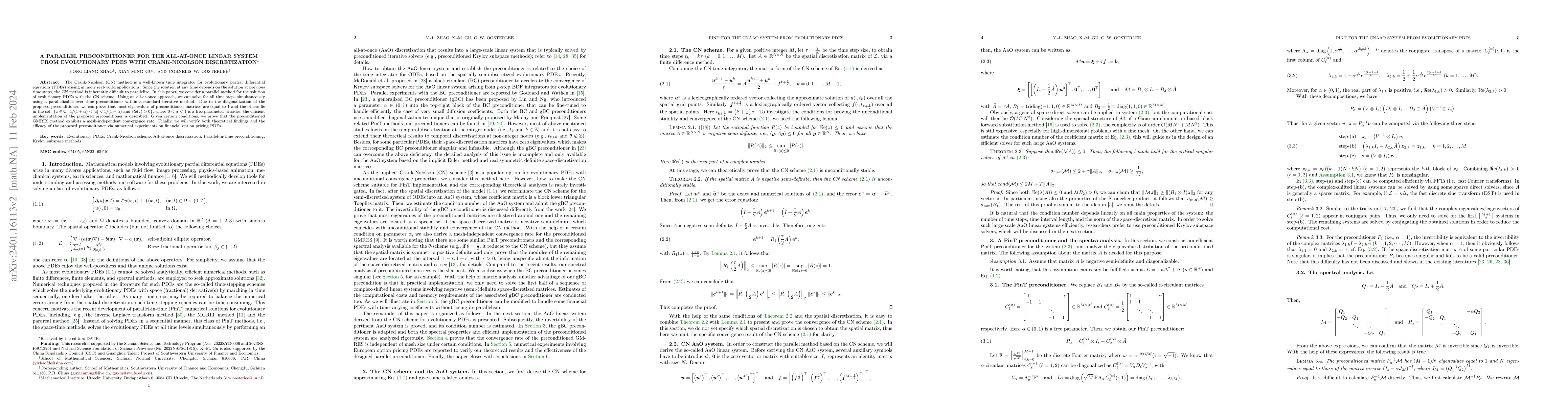 Thumbnail for A parallel preconditioner for the all-at-once linear system from
  evolutionary PDEs with Crank-Nicolson discretization