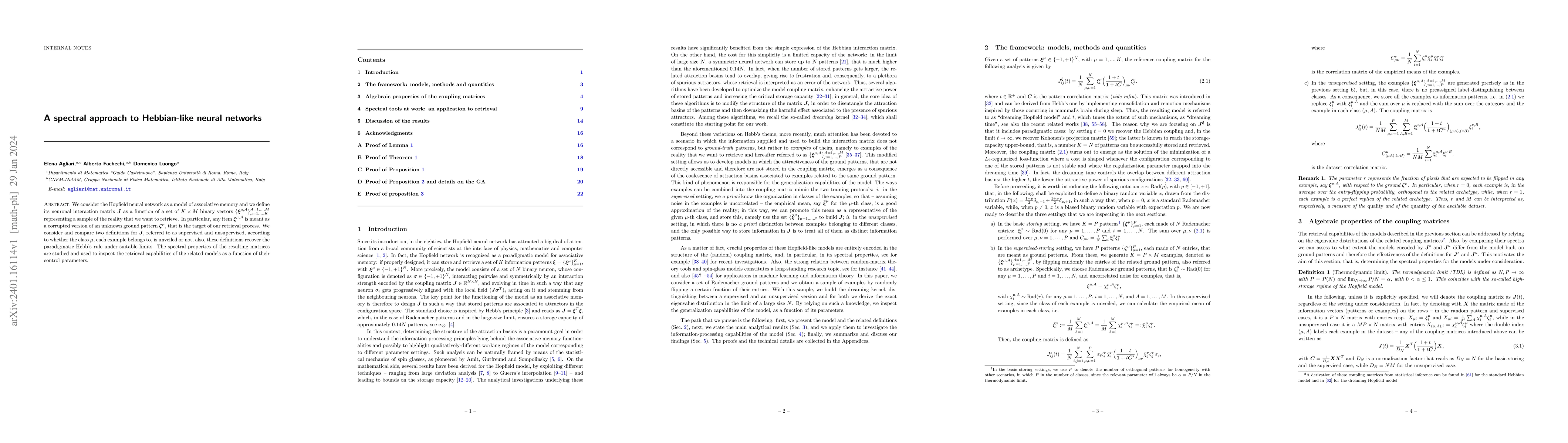 Thumbnail for A spectral approach to Hebbian-like neural networks