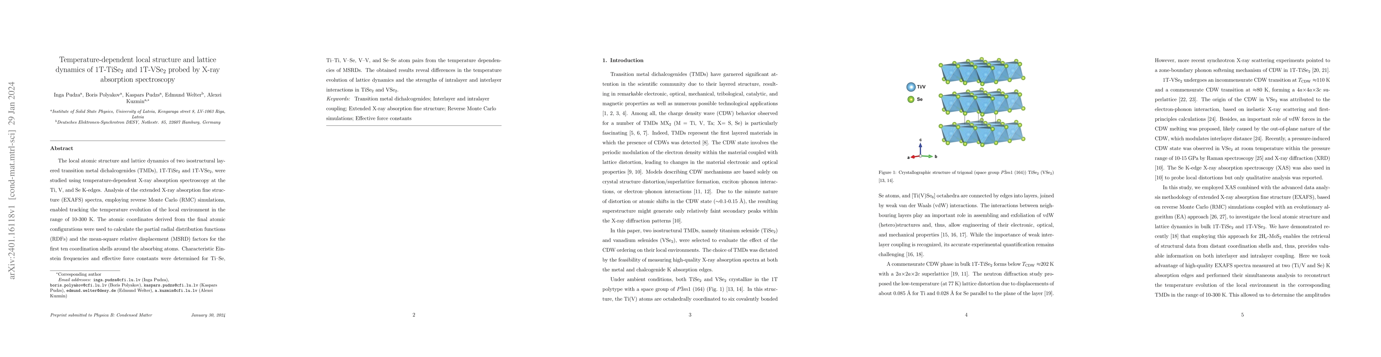 Thumbnail for Temperature-dependent local structure and lattice dynamics of
  1T-TiSe$_2$ and 1T-VSe$_2$ probed by X-ray absorption spectroscopy