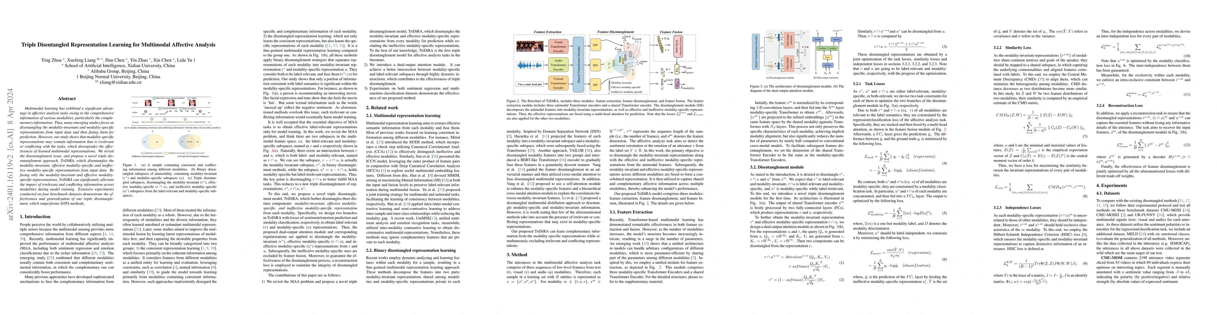 Thumbnail for Triple Disentangled Representation Learning for Multimodal Affective
  Analysis