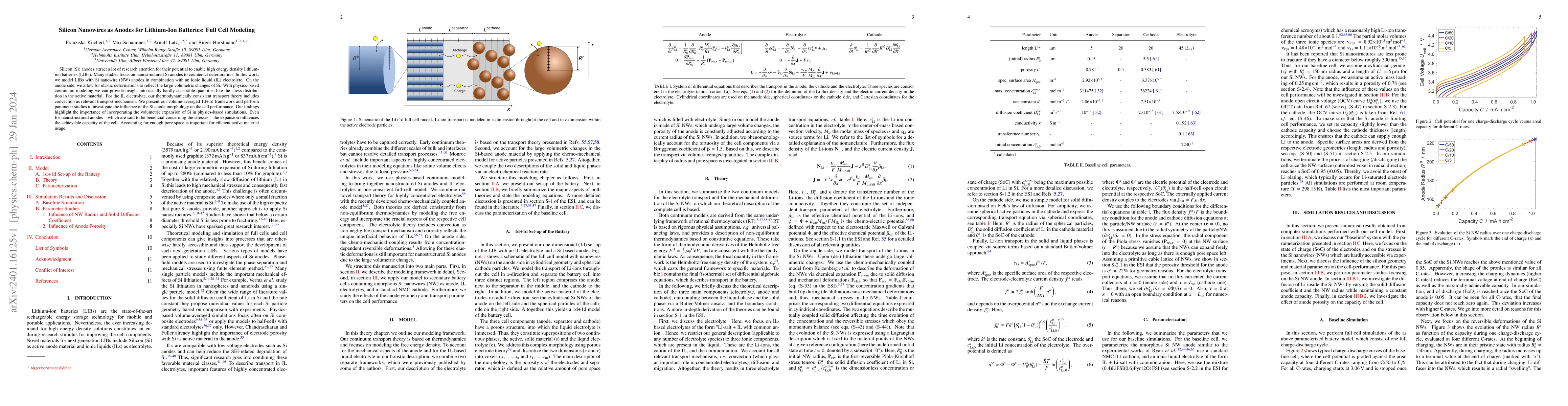 Thumbnail for Silicon Nanowires as Anodes for Lithium-Ion Batteries: Full Cell
  Modeling