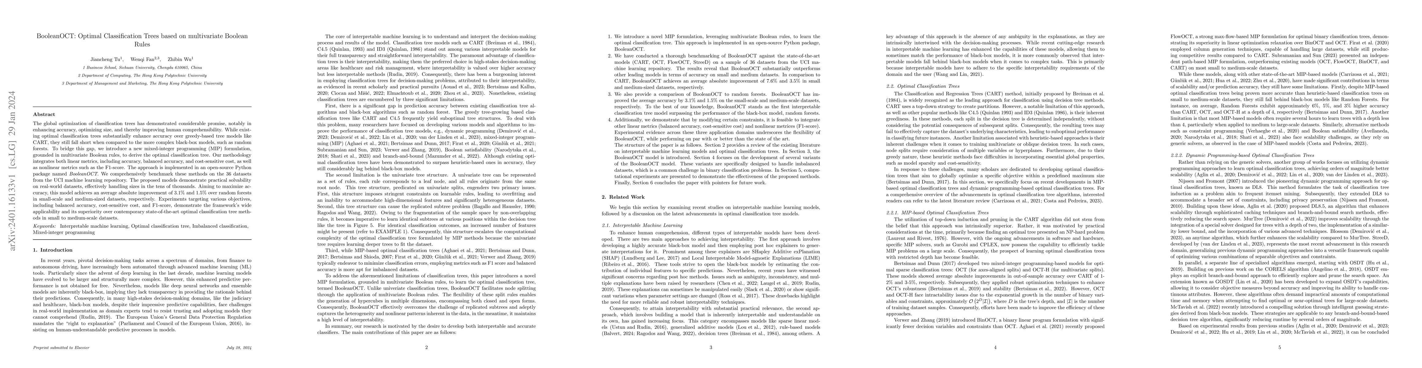Thumbnail for BooleanOCT: Optimal Classification Trees based on multivariate Boolean
  Rules