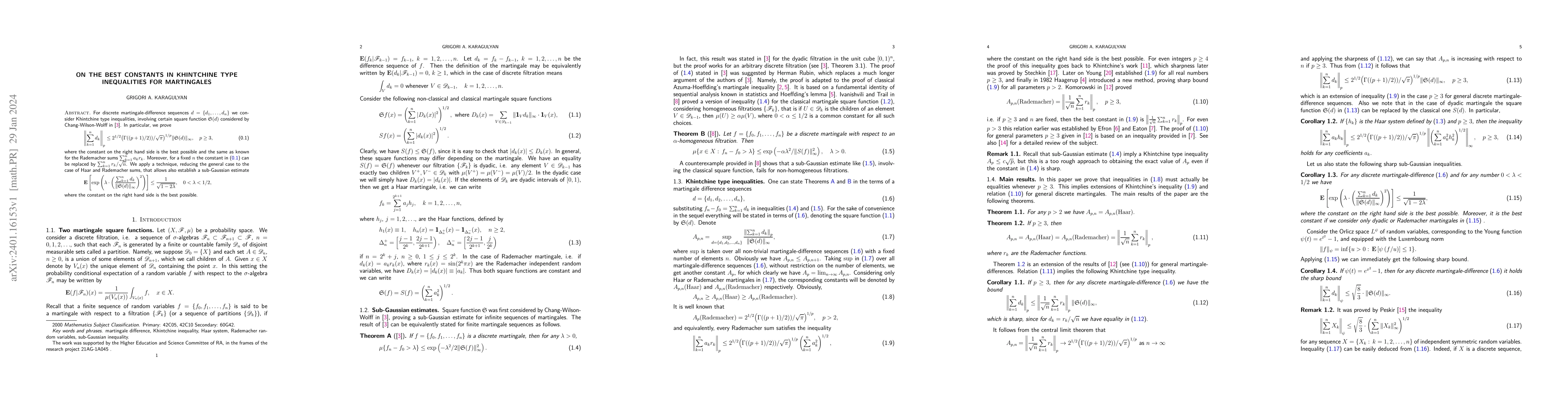 Thumbnail for On the best constants in Khintchine type inequalities for martingales