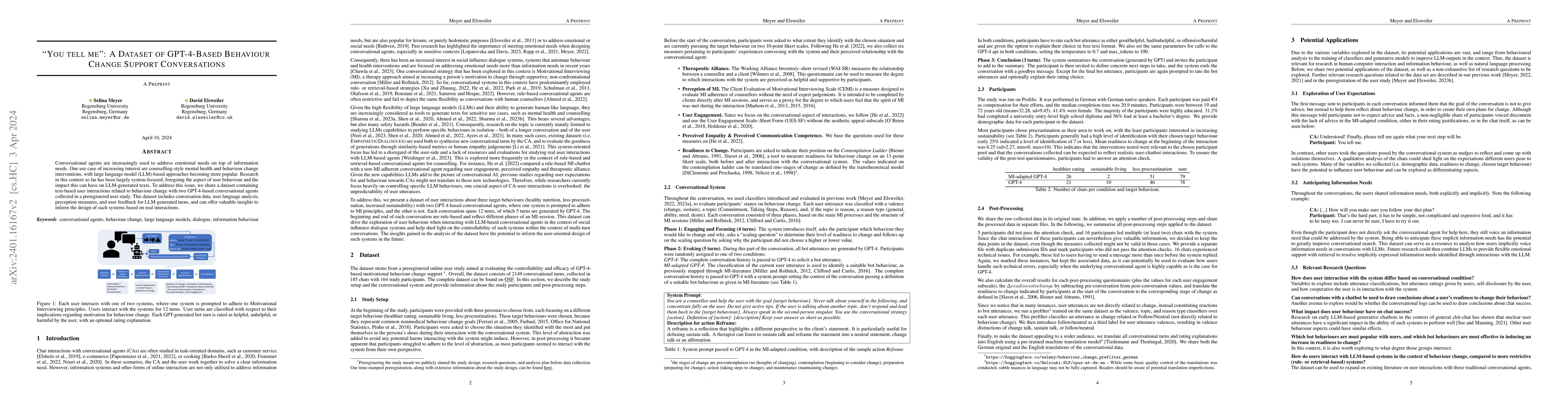 Thumbnail for "You tell me": A Dataset of GPT-4-Based Behaviour Change Support
  Conversations
