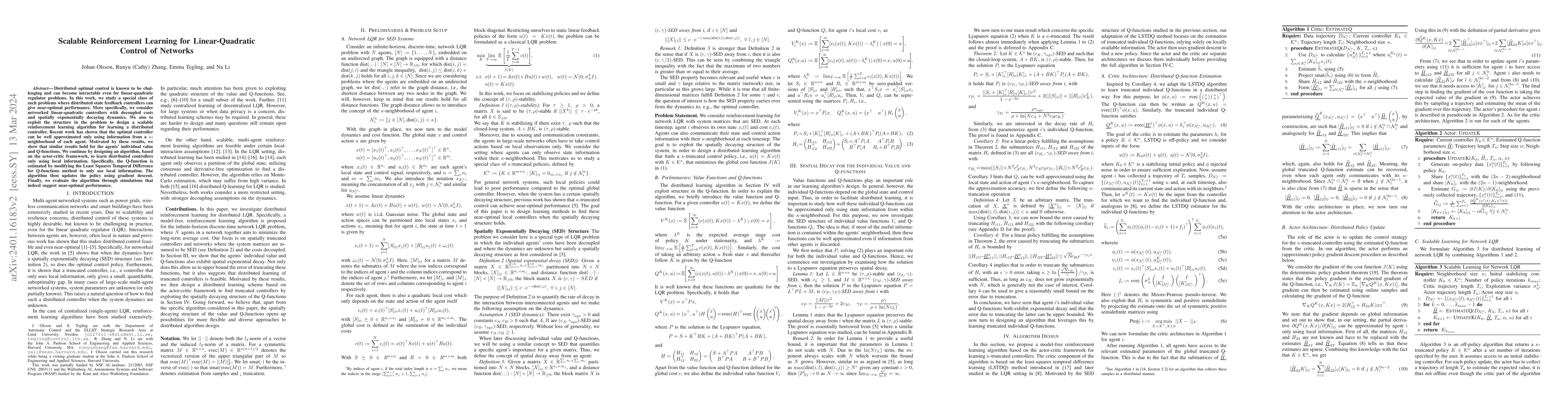 Thumbnail for Scalable Reinforcement Learning for Linear-Quadratic Control of Networks