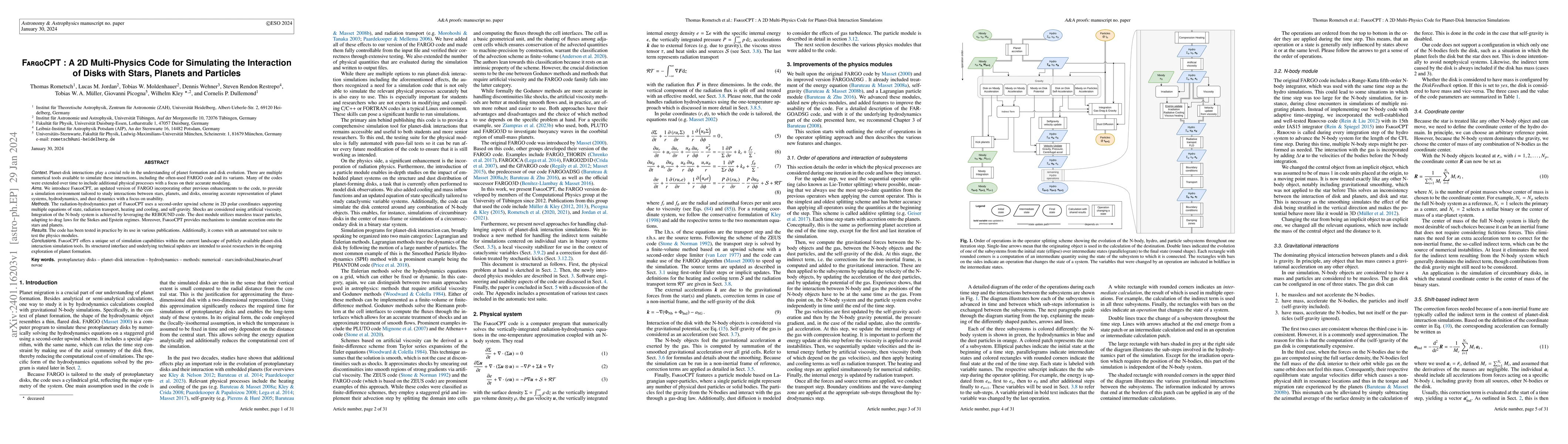 Thumbnail for FargoCPT: A 2D Multi-Physics Code for Simulating the Interaction of
  Disks with Stars, Planets and Particles