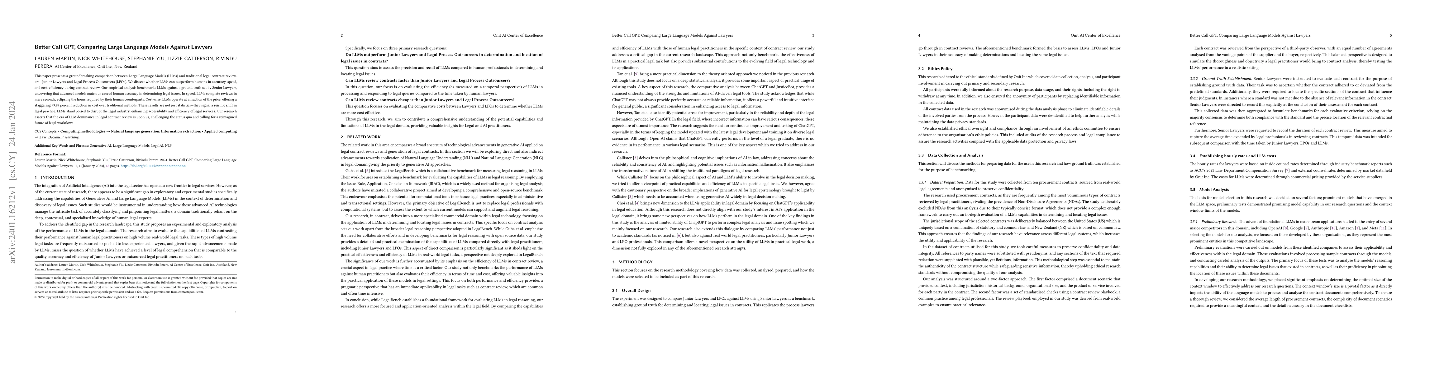 Thumbnail for Better Call GPT, Comparing Large Language Models Against Lawyers