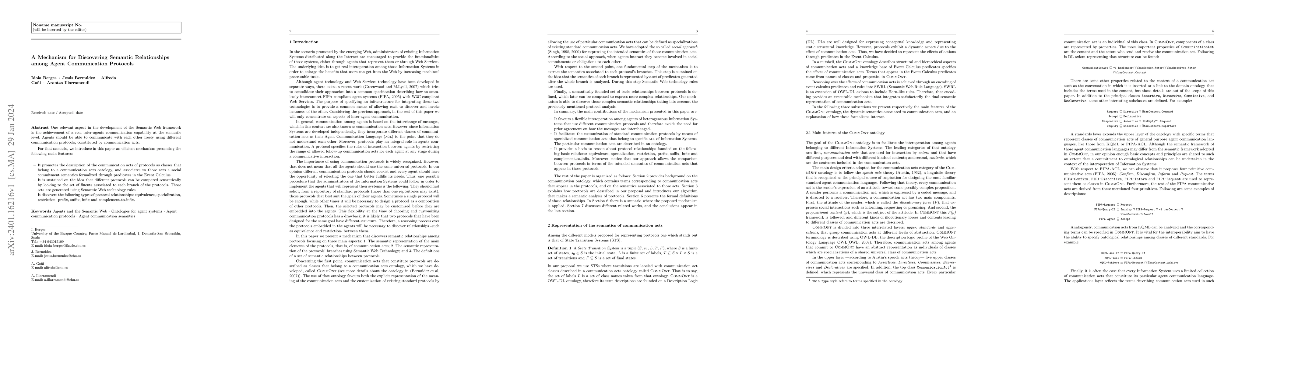 Thumbnail for A mechanism for discovering semantic relationships among agent
  communication protocols