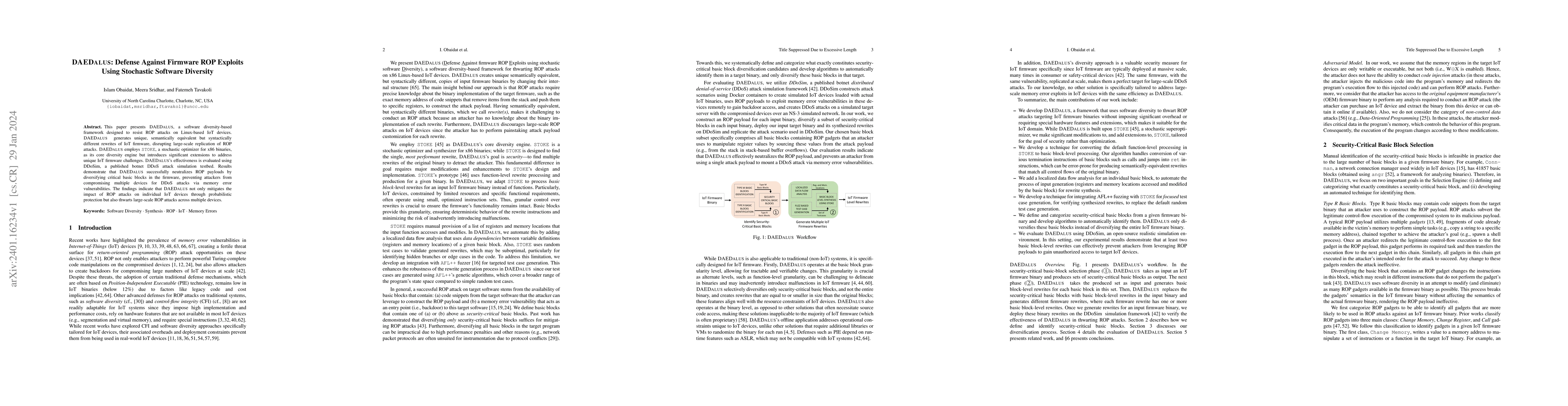 Thumbnail for DAEDALUS: Defense Against Firmware ROP Exploits Using Stochastic
  Software Diversity