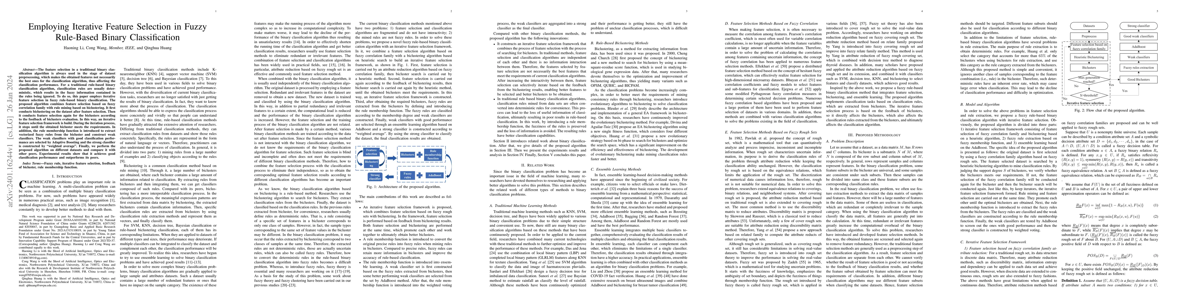 Thumbnail for Employing Iterative Feature Selection in Fuzzy Rule-Based Binary
  Classification