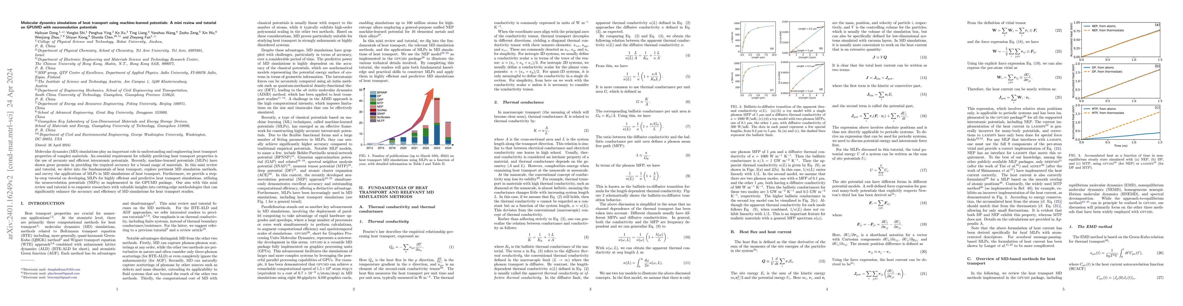 Thumbnail for Molecular dynamics simulations of heat transport using machine-learned
  potentials: A mini review and tutorial on GPUMD with neuroevolution
  potentials