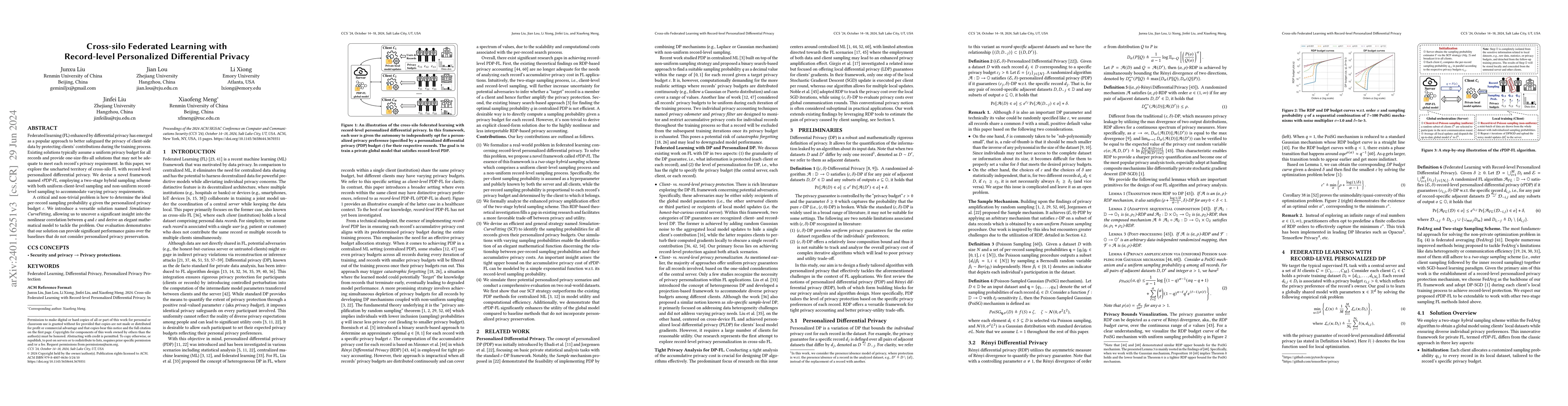 Thumbnail for Cross-silo Federated Learning with Record-level Personalized
  Differential Privacy