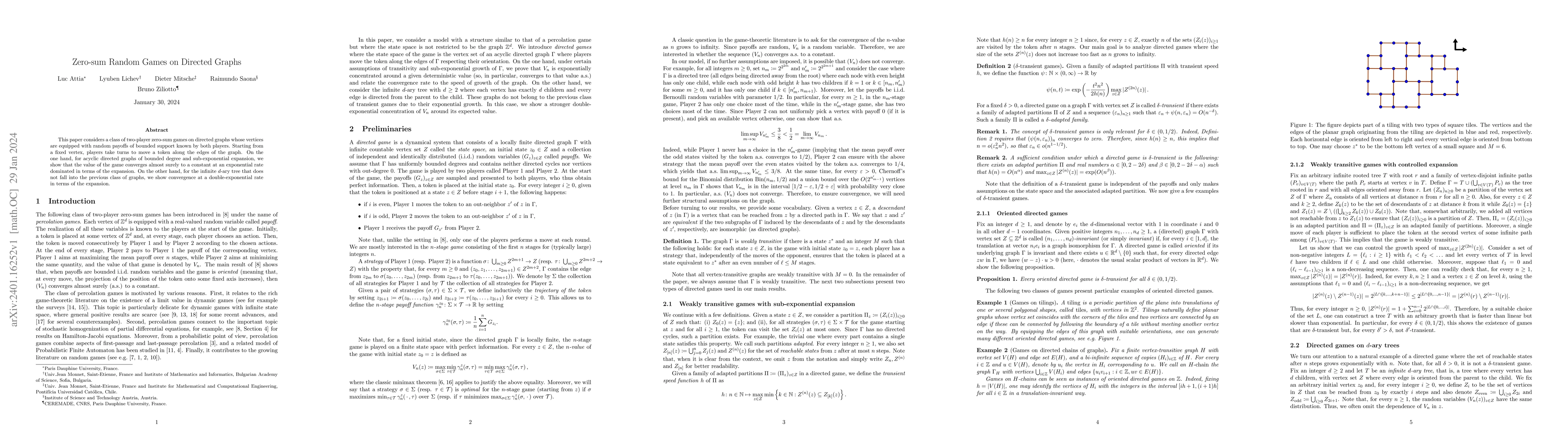 Thumbnail for Zero-sum Random Games on Directed Graphs