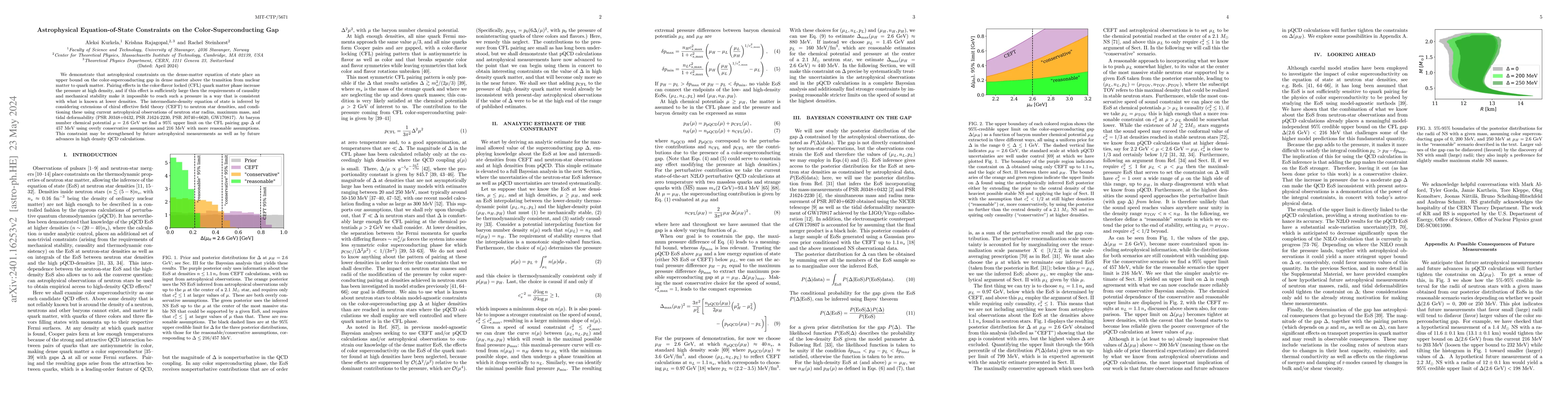 Thumbnail for Astrophysical Equation-of-State Constraints on the Color-Superconducting
  Gap