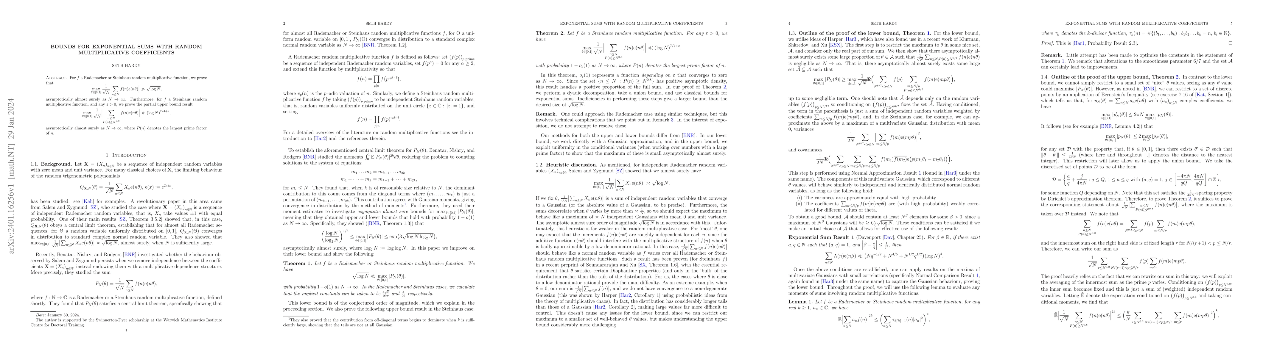 Thumbnail for Bounds for exponential sums with random multiplicative coefficients