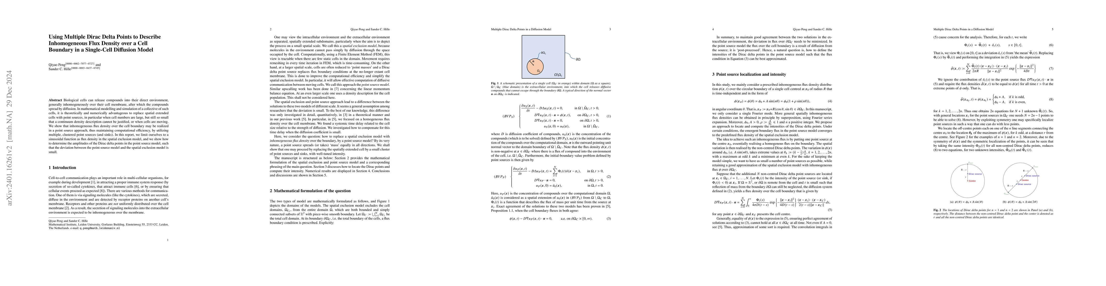 Thumbnail for Using multiple Dirac delta points to describe inhomogeneous flux density
  over a cell boundary in a single-cell diffusion model