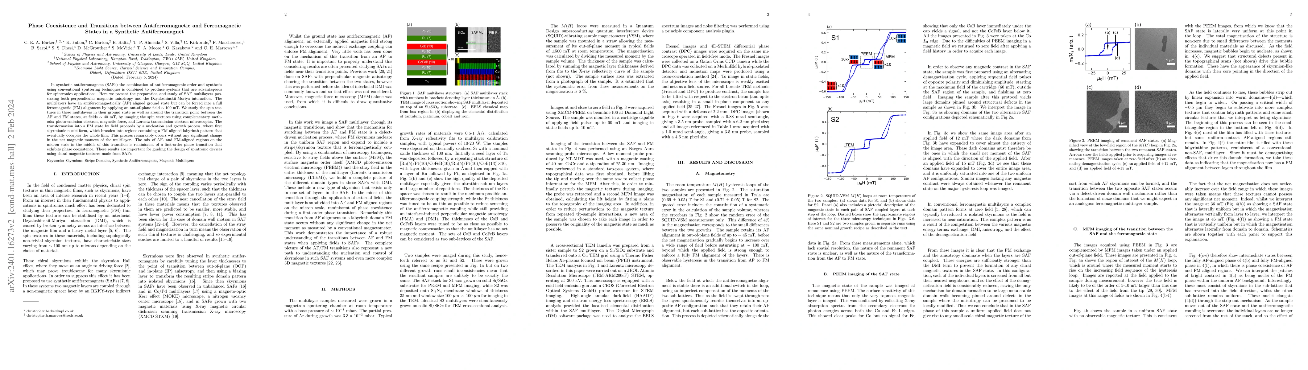 Thumbnail for Phase Coexistence and Transitions between Antiferromagnetic and
  Ferromagnetic States in a Synthetic Antiferromagnet