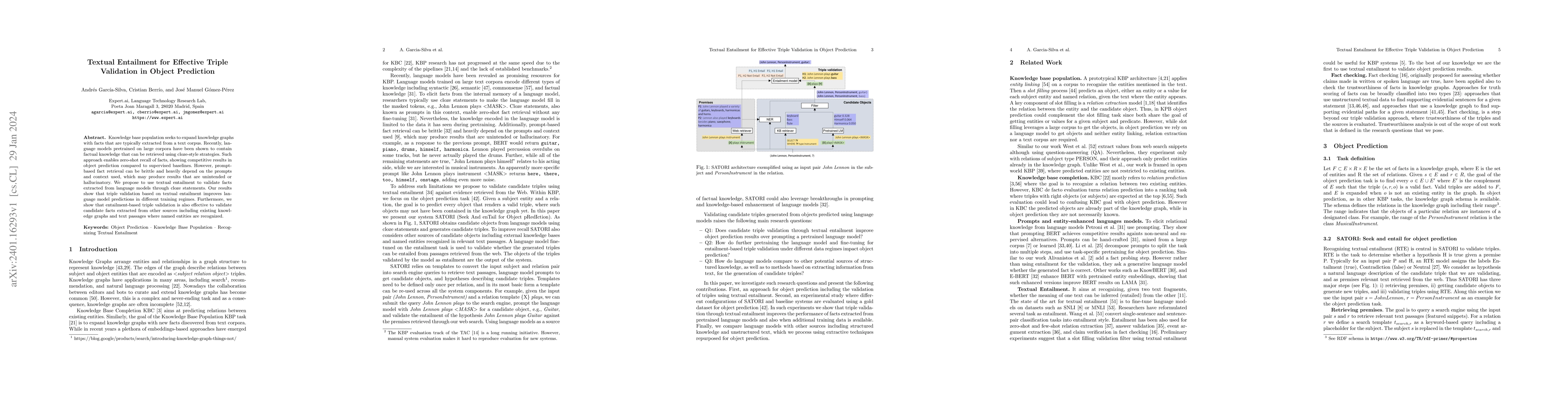 Thumbnail for Textual Entailment for Effective Triple Validation in Object Prediction