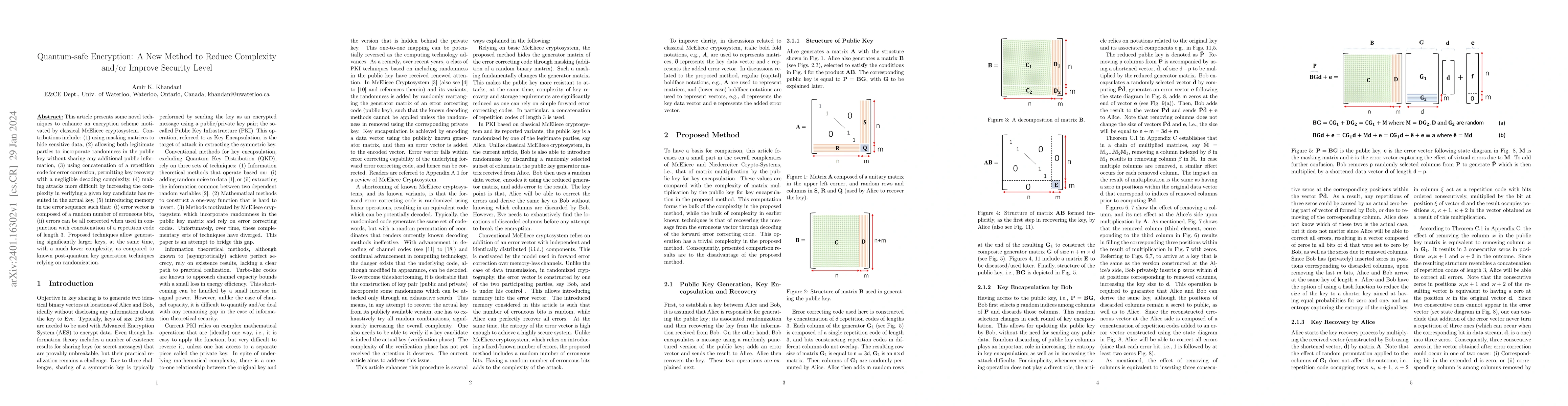 Thumbnail for Quantum-safe Encryption: A New Method to Reduce Complexity and/or
  Improve Security Level