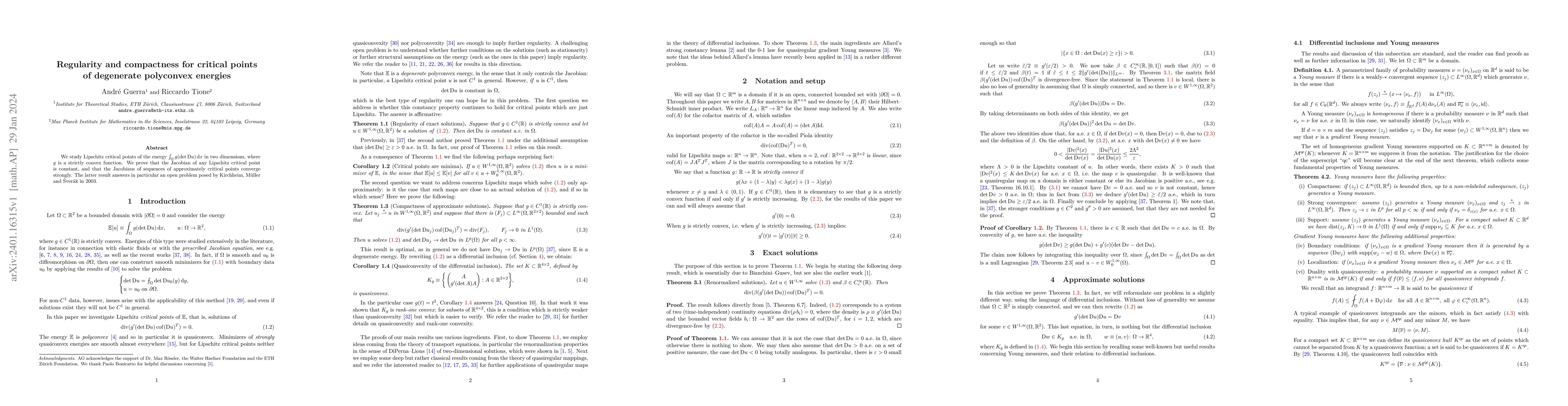 Thumbnail for Regularity and compactness for critical points of degenerate polyconvex
  energies