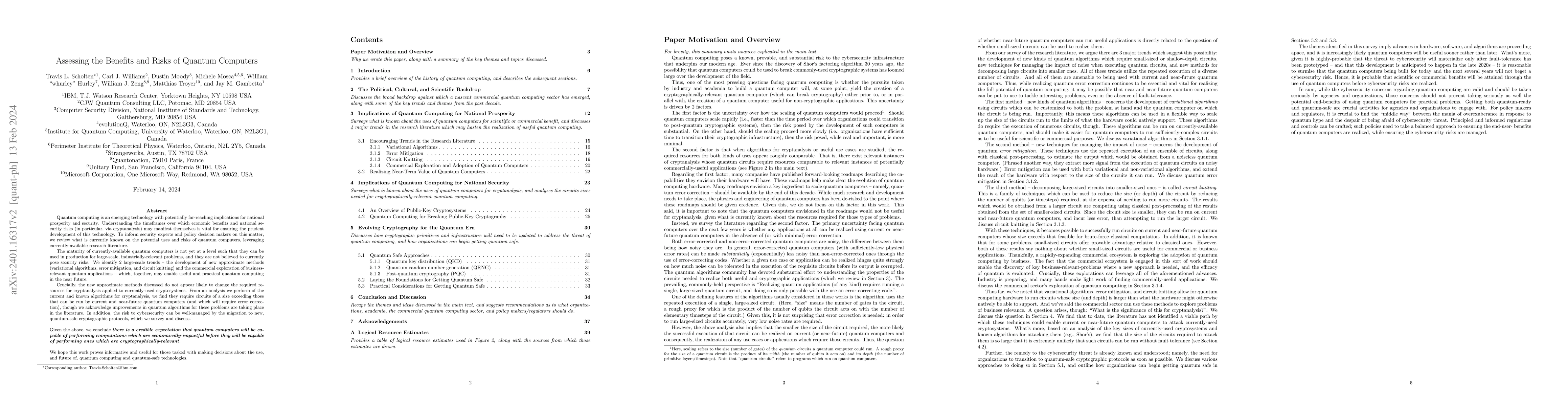 Thumbnail for Assessing the Benefits and Risks of Quantum Computers