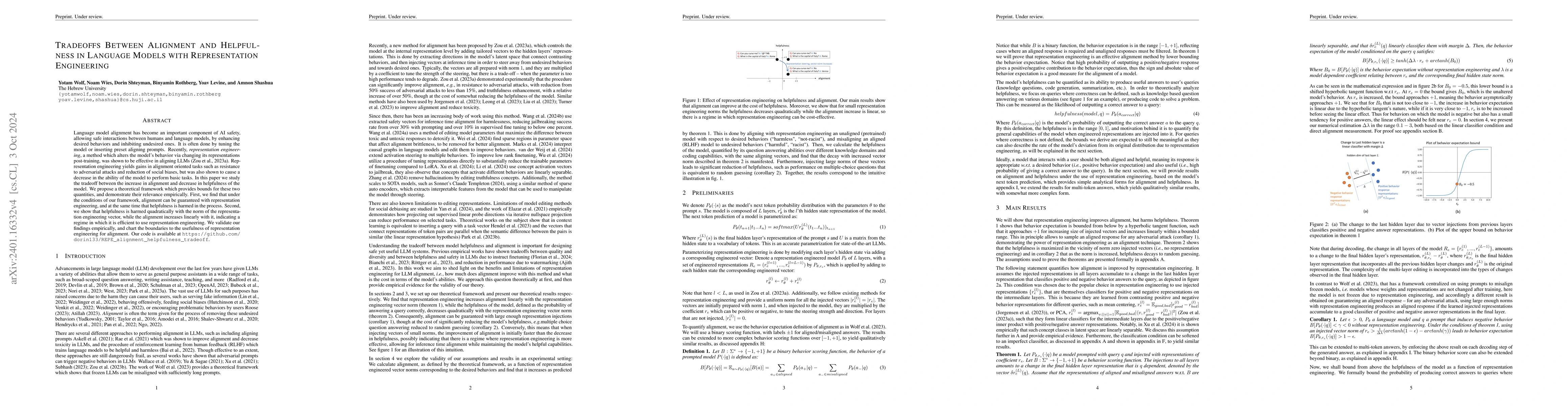 Thumbnail for Tradeoffs Between Alignment and Helpfulness in Language Models with
  Representation Engineering