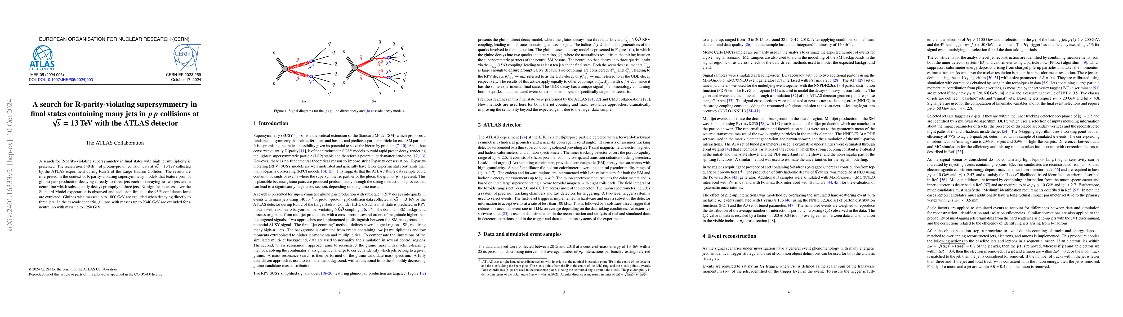 Thumbnail for A search for R-parity-violating supersymmetry in final states containing
  many jets in $pp$ collisions at $\sqrt{s} = 13\,\text{TeV}$ with the ATLAS
  detector