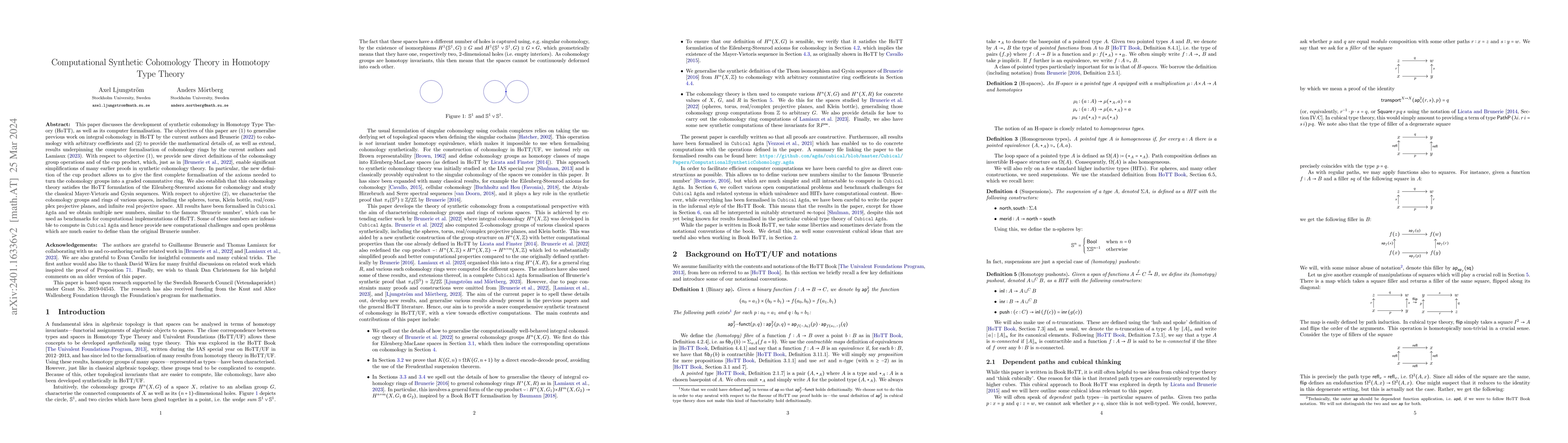 Thumbnail for Computational Synthetic Cohomology Theory in Homotopy Type Theory