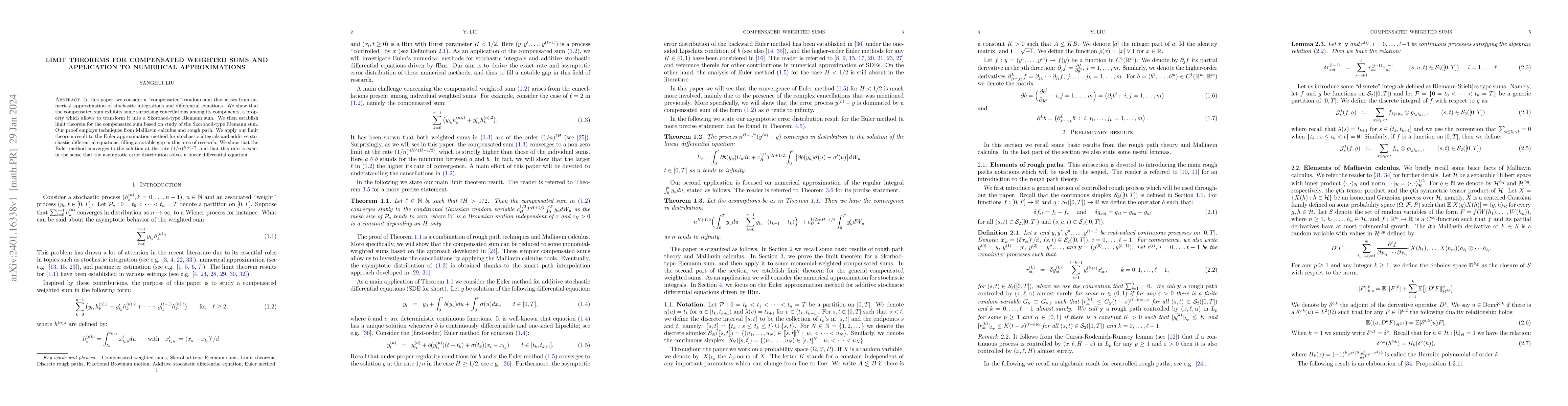 Thumbnail for Limit theorems for compensated weighted sums and application to
  numerical approximations