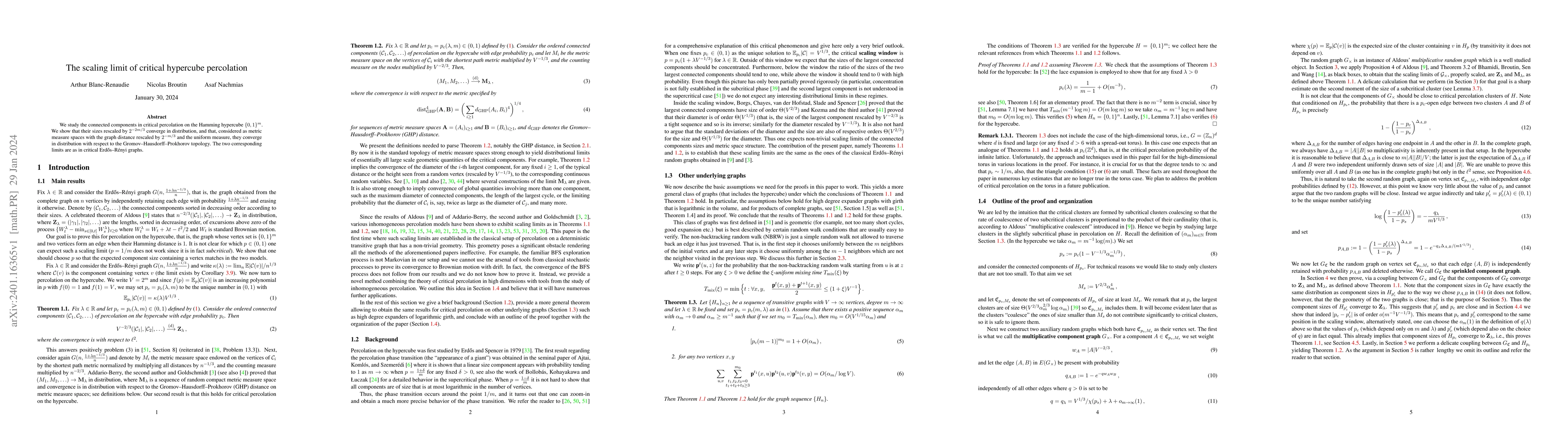 Thumbnail for The scaling limit of critical hypercube percolation
