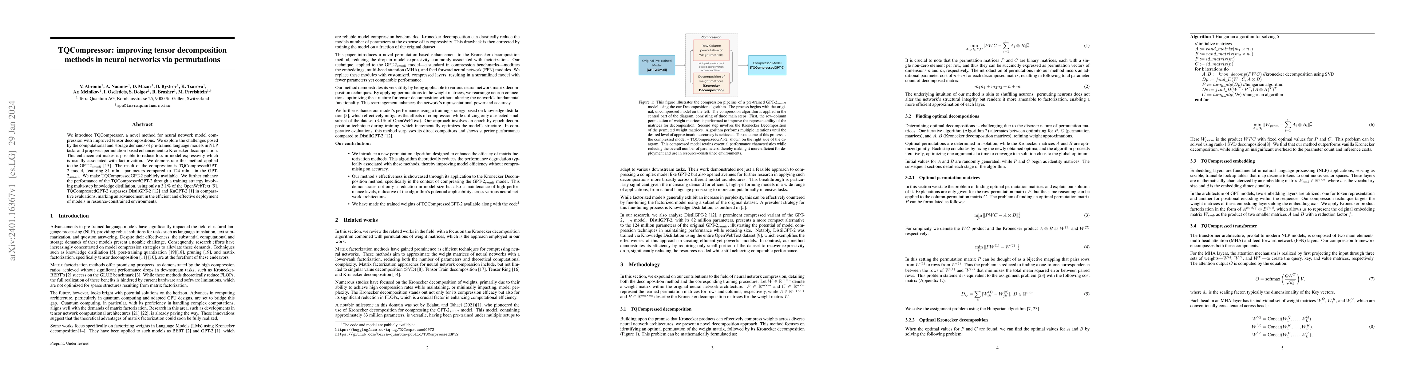 Thumbnail for TQCompressor: improving tensor decomposition methods in neural networks
  via permutations