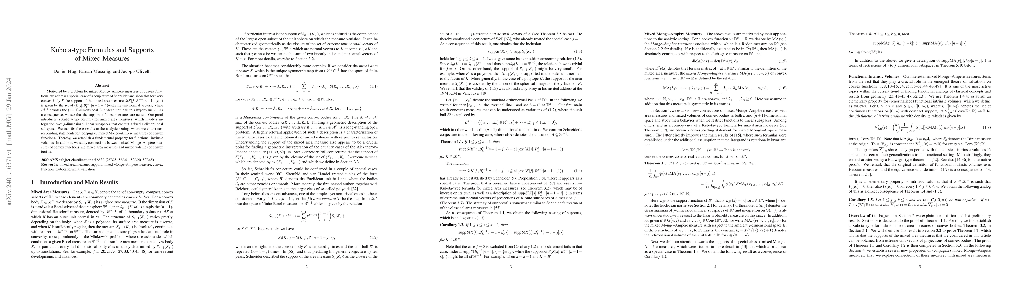 Thumbnail for Kubota-type formulas and supports of mixed measures