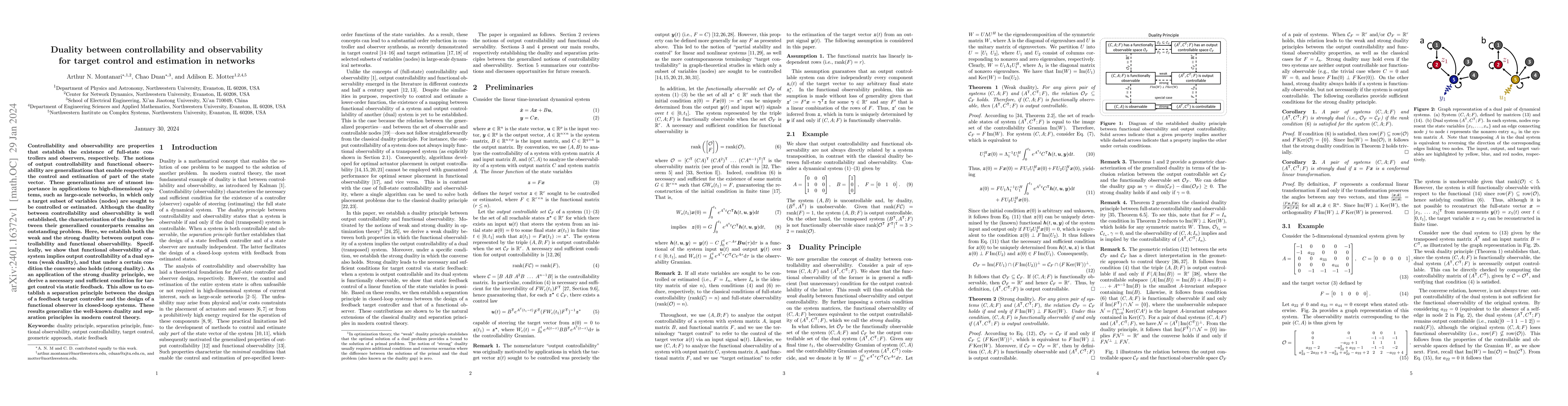 Thumbnail for Duality between controllability and observability for target control and
  estimation in networks