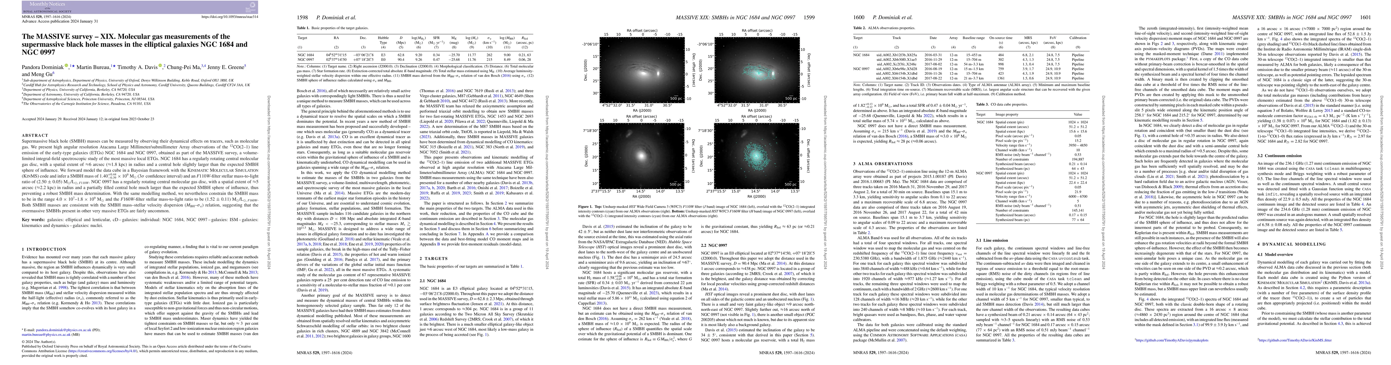 Thumbnail for The MASSIVE survey -- XIX. Molecular gas measurements of the
  supermassive black hole masses in the elliptical galaxies NGC 1684 and NGC
  0997