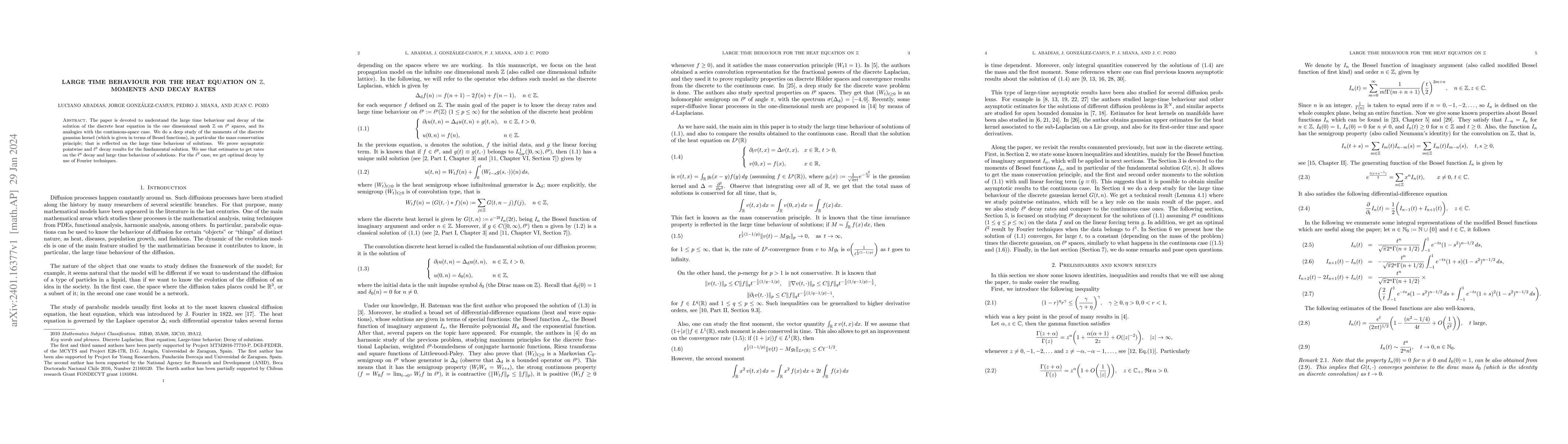 Thumbnail for Large time behaviour for the heat equation on $\Z,$ moments and decay
  rates
