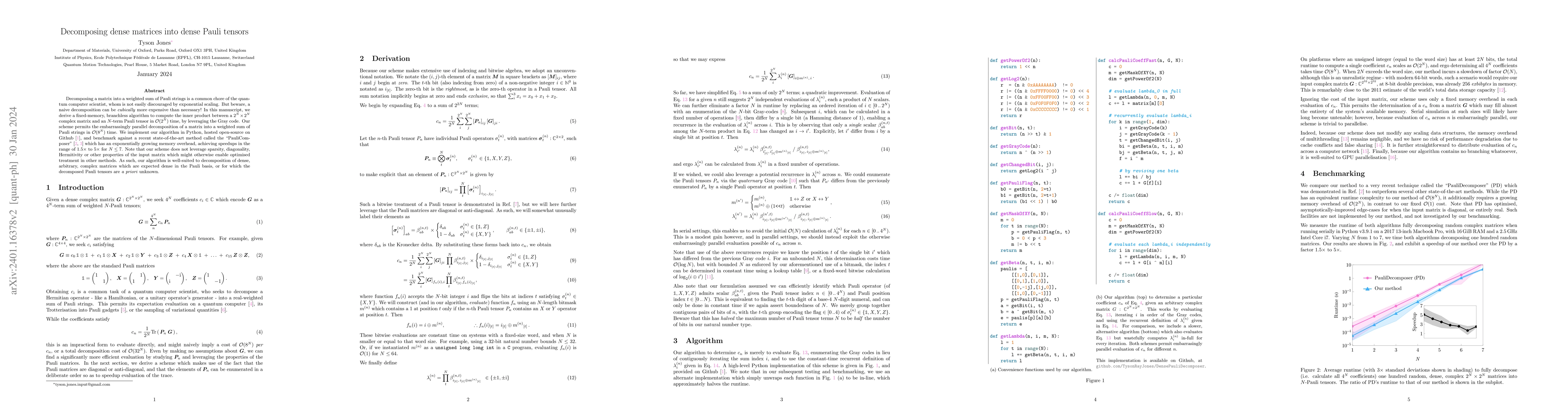 Thumbnail for Decomposing dense matrices into dense Pauli tensors